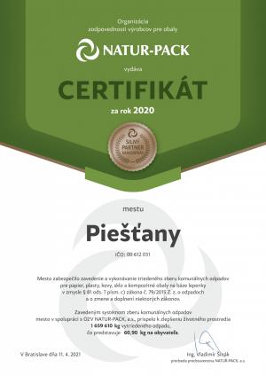 ZA TRIEDENIE ODPADU SME ZÍSKALI CERTIFIKÁT