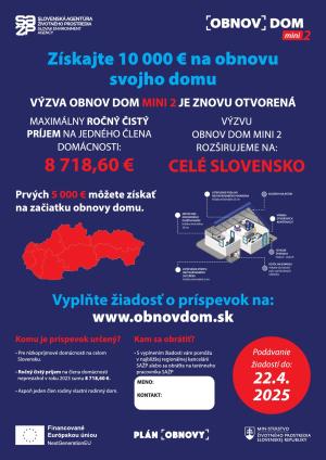 VÝZVA AJ PRE PIEŠŤANCOV - OBNOV DOM MINI 2 - 3. kolo